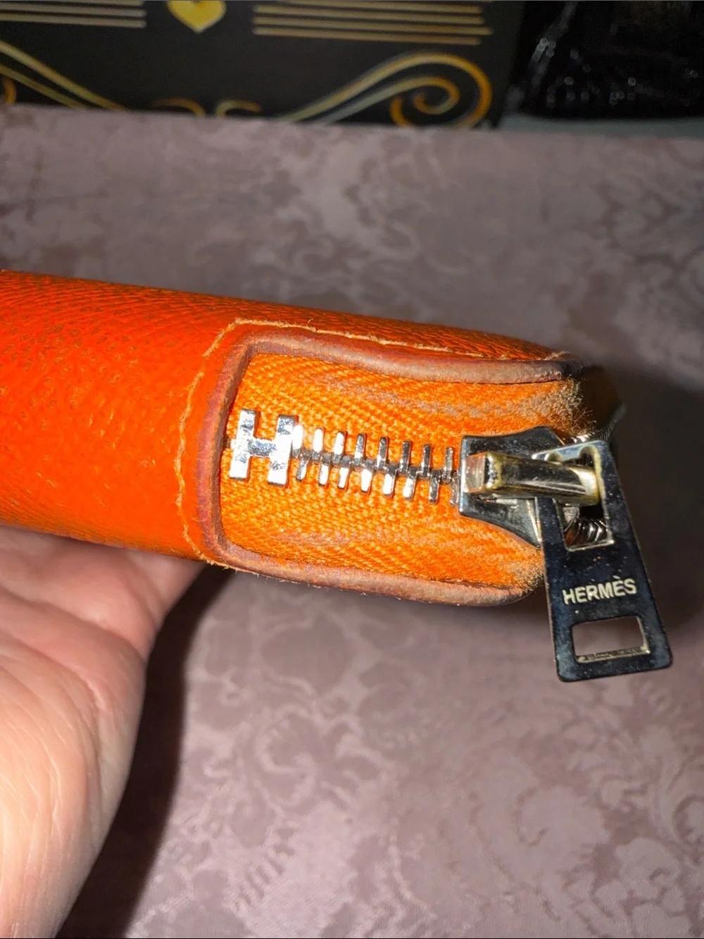 Hermes Men's Azap Leather Zip Wallet - Orange